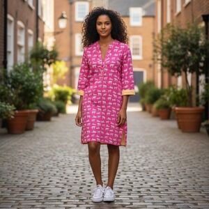 Uncle Frank Dress Women's Size S Cats Meow Pink Tiger Print Tunic 100% Cotton‎